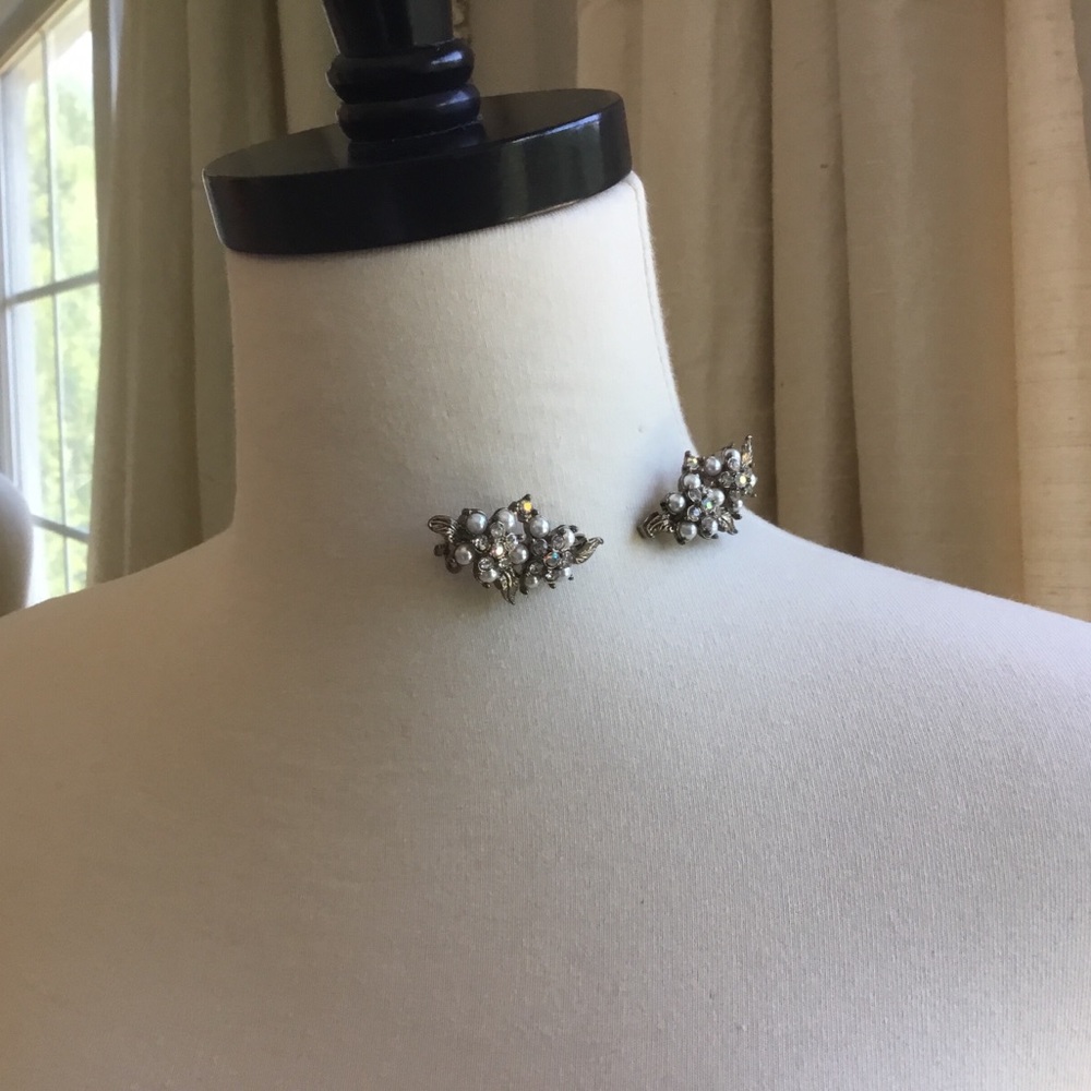 Faux Pearl Rhinestone Statement Cuff Earrings - image 2